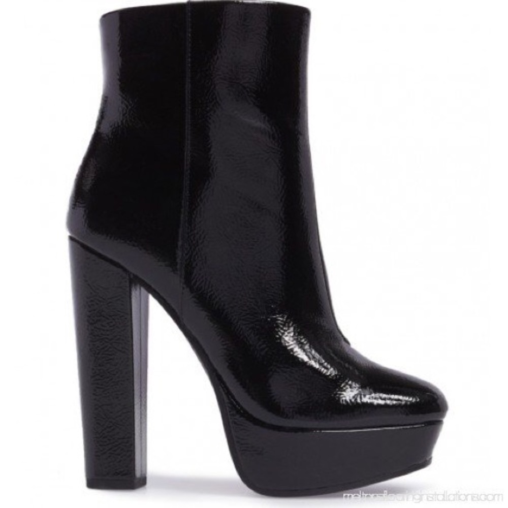 Jessica Simpson Sebille Black Patent Sky High Platform Fashion Ankle Bootie Sz 9
